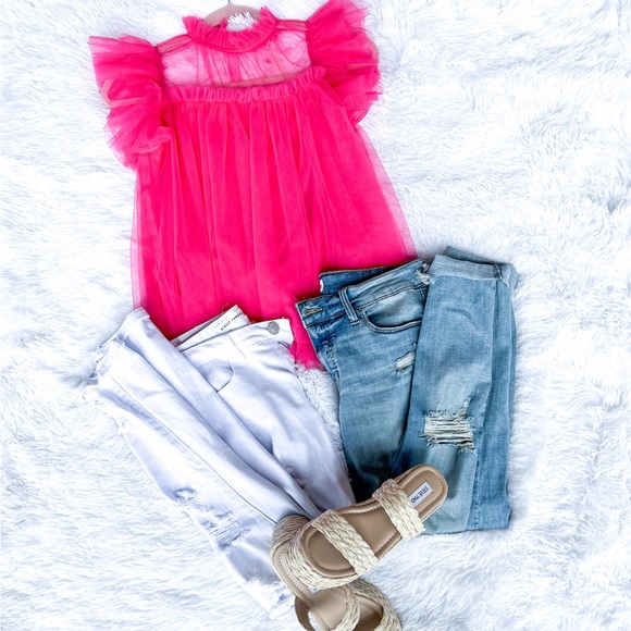 Mesh Ruffle Sleeve Top - Picture 3 of 3